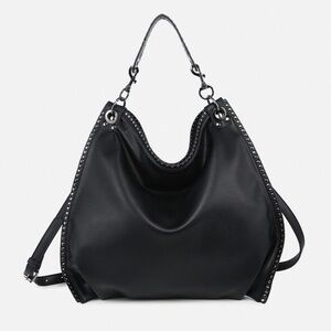 Hobo Handbag Jen & Co vegan black gold adjustable Carly Studded Shoulder Bag NEW